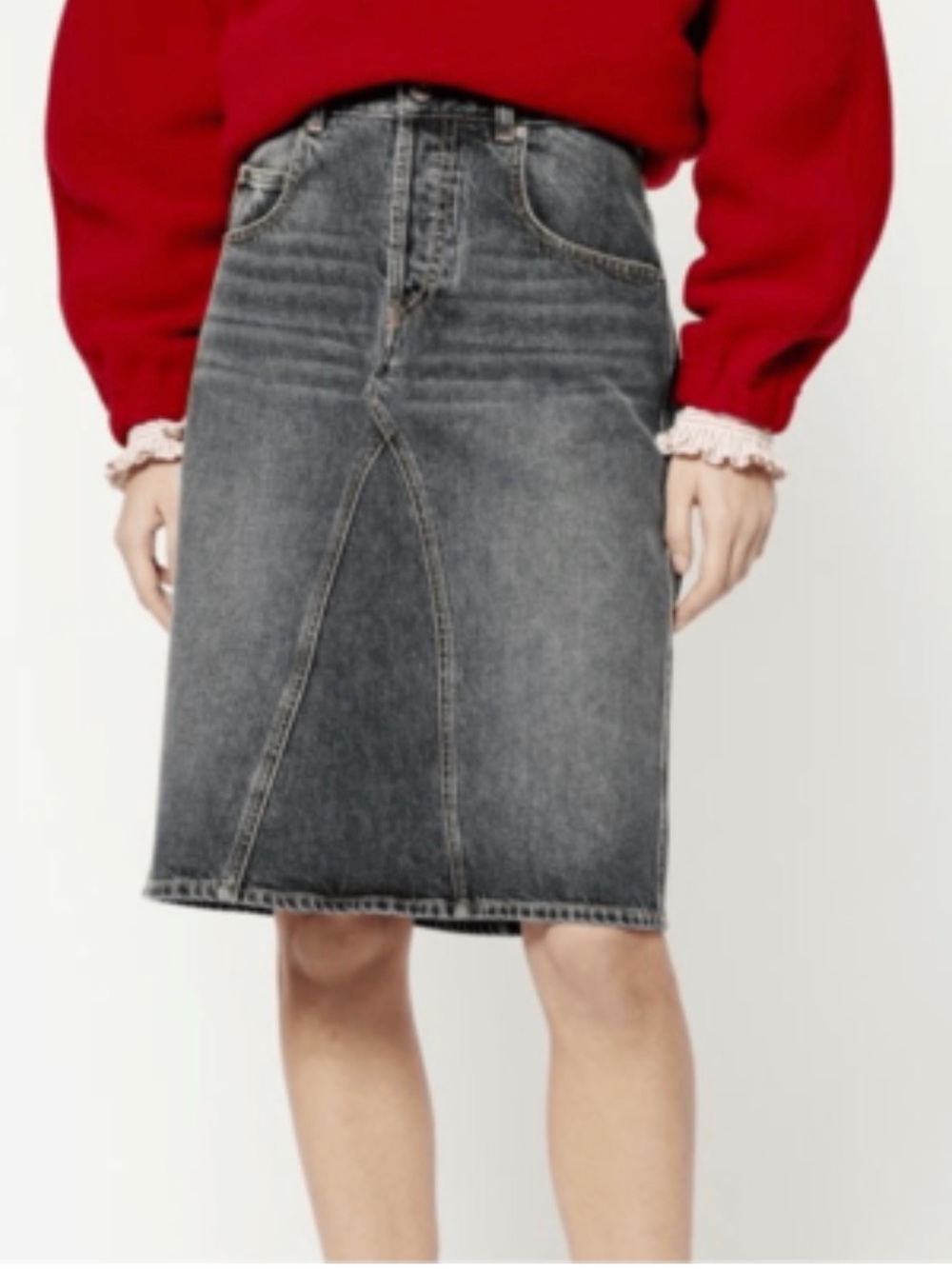 Isabel Marant Fiali Grey Denim Midi Skirt FR 38 US 6 NWT Designer Jean
